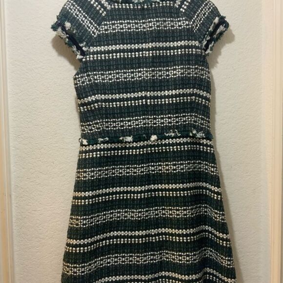 TORY BURCH Norfolk Green Black/Green Tweed Cap Sleeves A-line Sequin Dress $395 - Picture 13 of 16